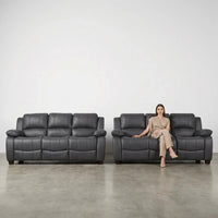 Valerie Grey Leather 3+3 Seater Sofa Set - Furniture Instore