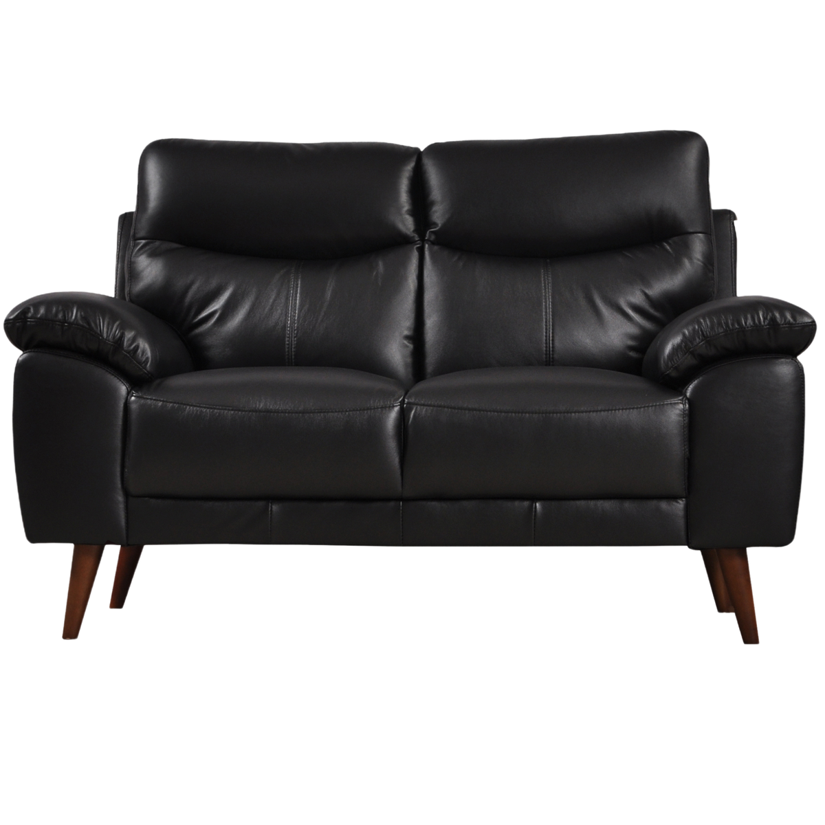 Front-facing view of the Vantage Black 2-Seater Sofa showcasing modern design and black upholstery