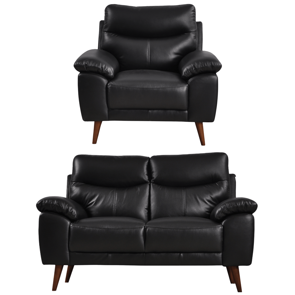 Front-facing Vantage black 2+1 sofa set on a white background with modern design and cushioned seats