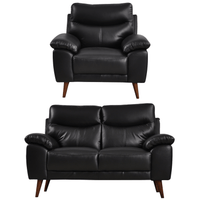 Vantage Genuine Leather Black 2+1 Seater Sofa  Set