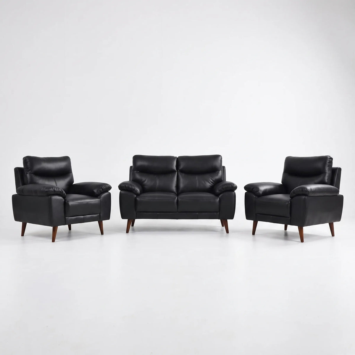 Vantage Genuine Leather Black 2+1+1 Seater Sofa Set - Furniture Instore