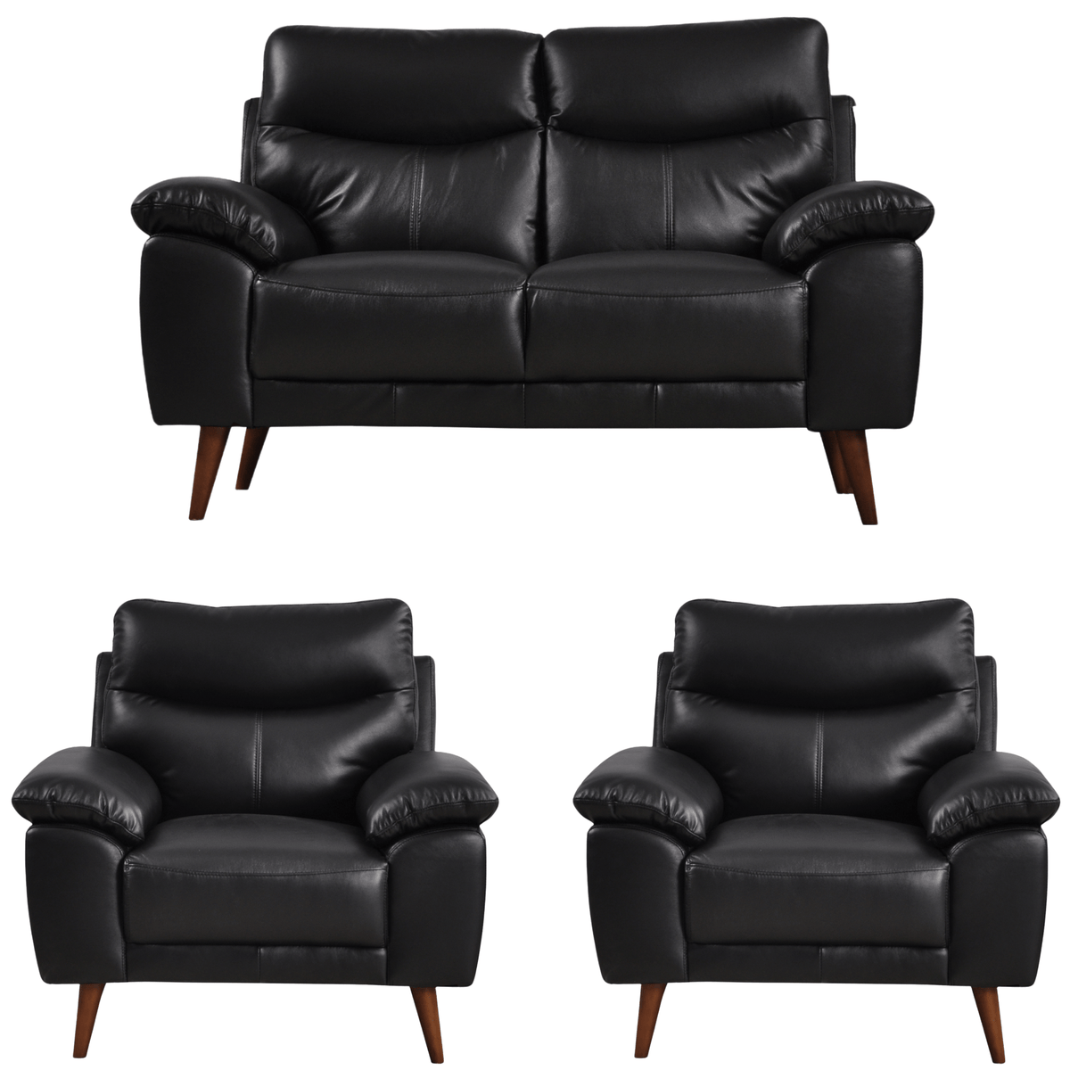 Vantage 2+1+1 black sofa set, front-facing view on white background, showcasing modern design and