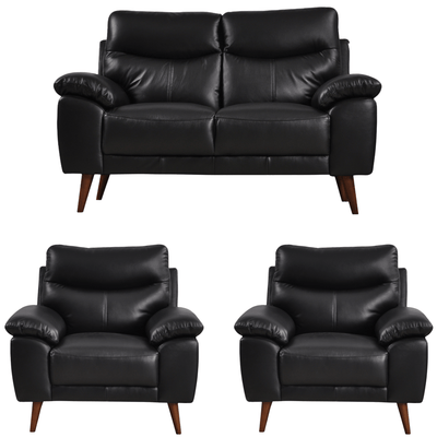 Vantage Genuine Leather Black 2+1+1 Seater Sofa Set