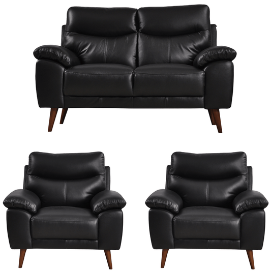 Vantage 2+1+1 black sofa set, front-facing view on white background, showcasing modern design and