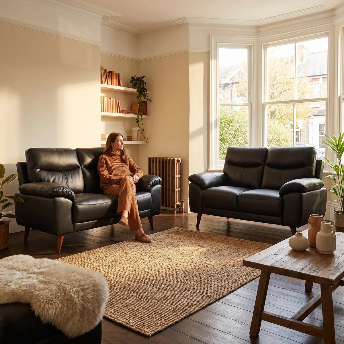 Vantage Genuine Leather Black 2+2 Seater Sofa Set - Furniture Instore