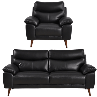Vantage Genuine Leather Black 3+1 Seater Sofa Set