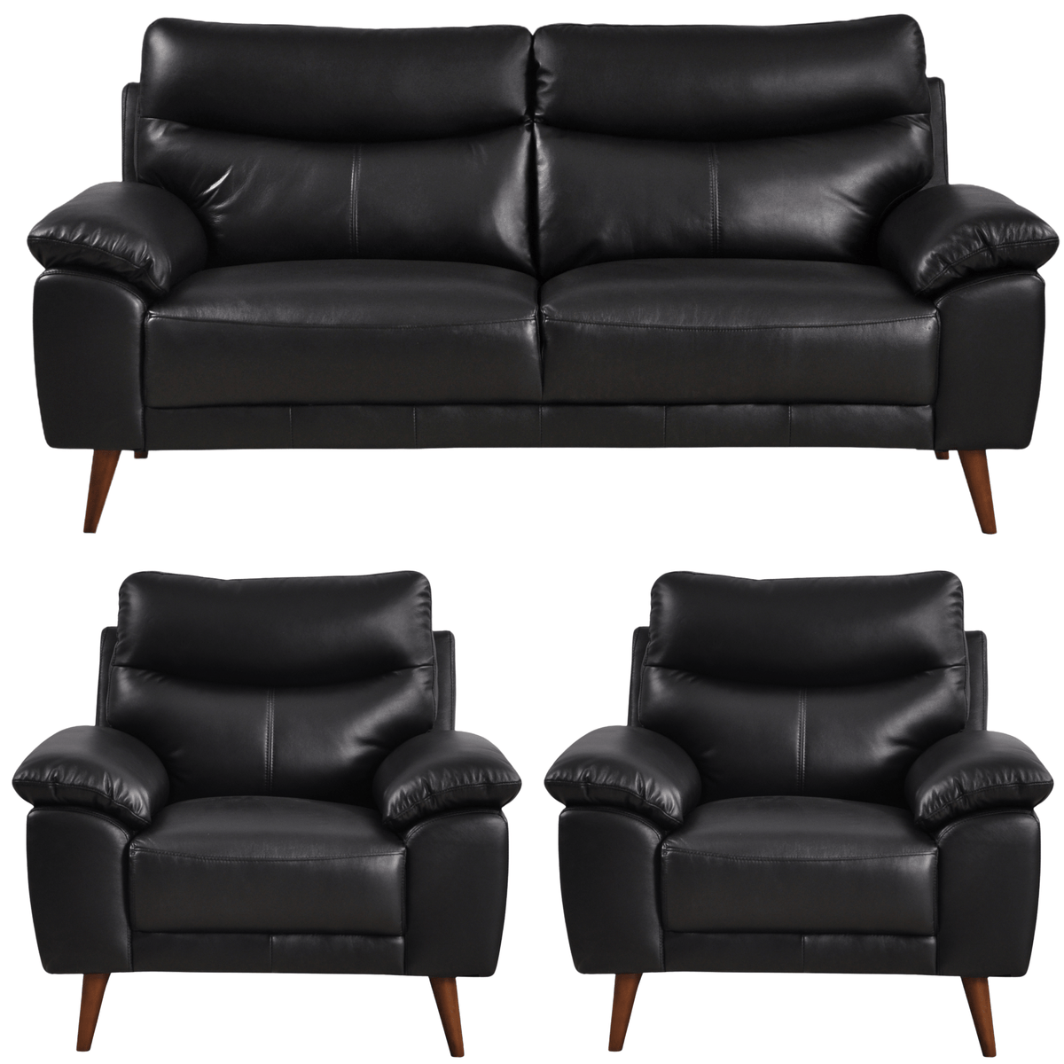 Vantage 3+1+1 black sofa set, front-facing view on white background, showcasing modern design and