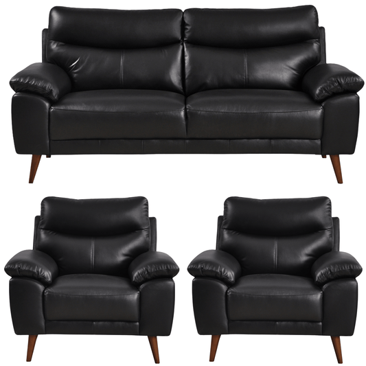 Vantage 3+1+1 black sofa set, front-facing view on white background, showcasing modern design and