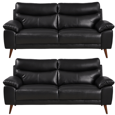 Vantage Genuine Leather Black 3+3 Seater Sofa Set