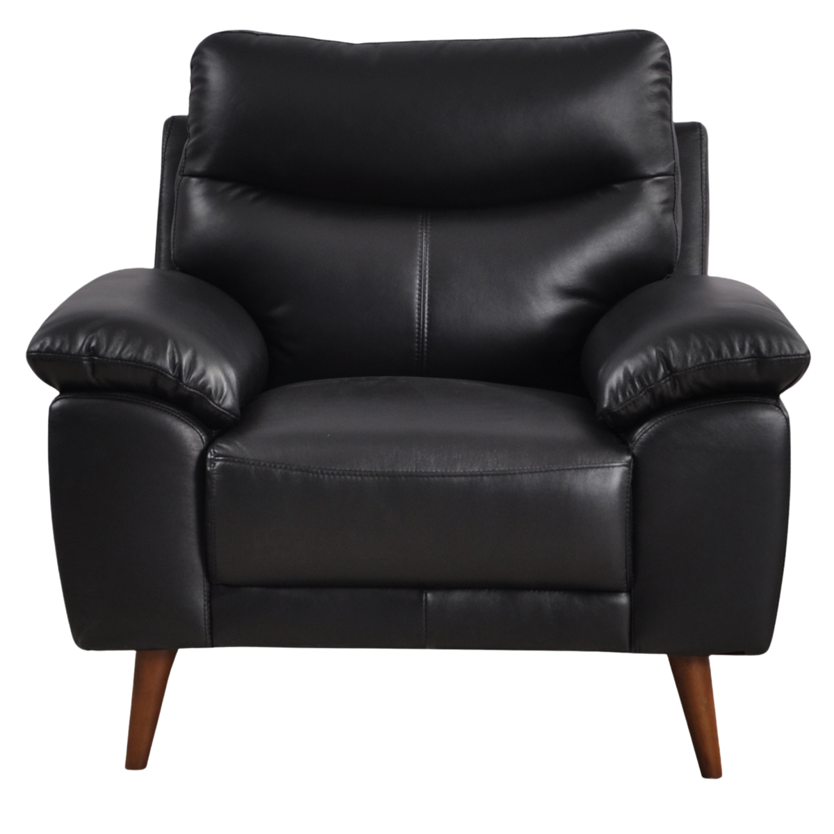 Front-facing view of the Vantage Black Armchair featuring sleek modern design and black upholstery