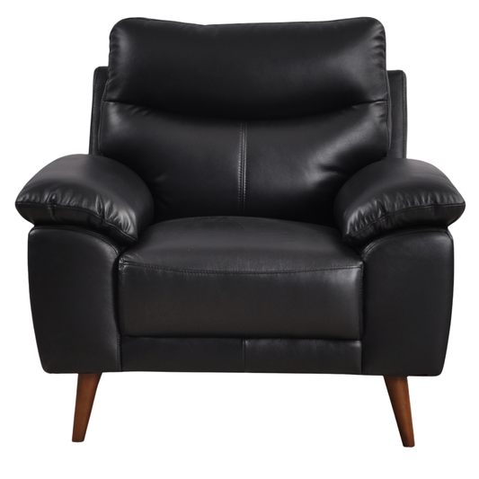 Front-facing view of the Vantage Black Armchair featuring sleek modern design and black upholstery