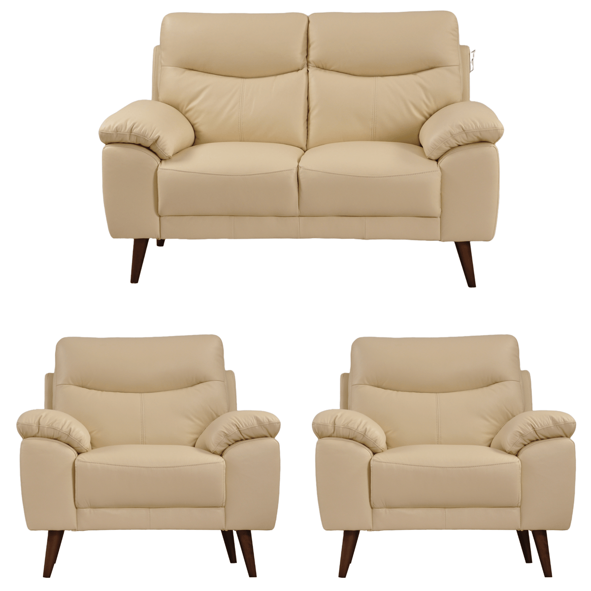 Vantage Cream 2+1+1 sofa set, front view on white background, modern and cozy living room seating