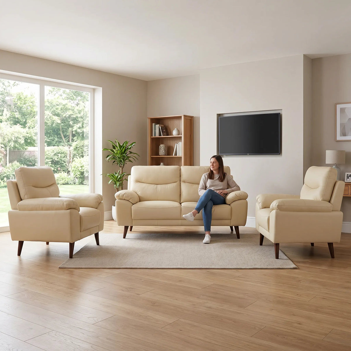 Vantage Genuine Leather Cream 2+1+1 Seater Sofa Set - Furniture Instore