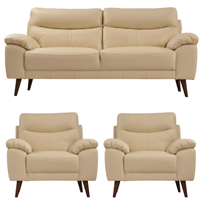 Vantage Genuine Leather Cream 3+1+1 Seater Sofa Set