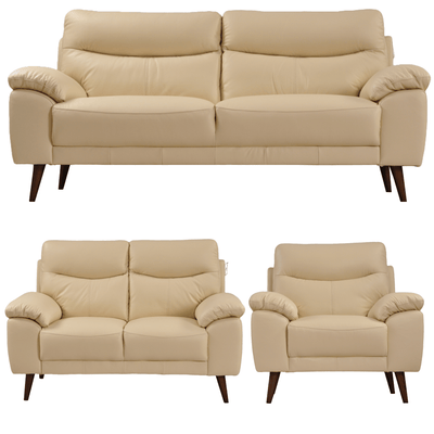 Vantage Genuine Leather Cream 3+2+1 Seater Sofa Set