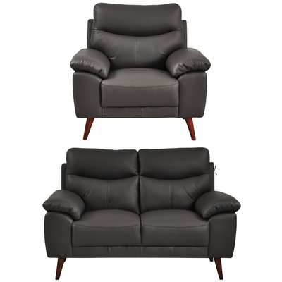 Vantage Genuine Leather Grey 2+1 Seater Sofa Set