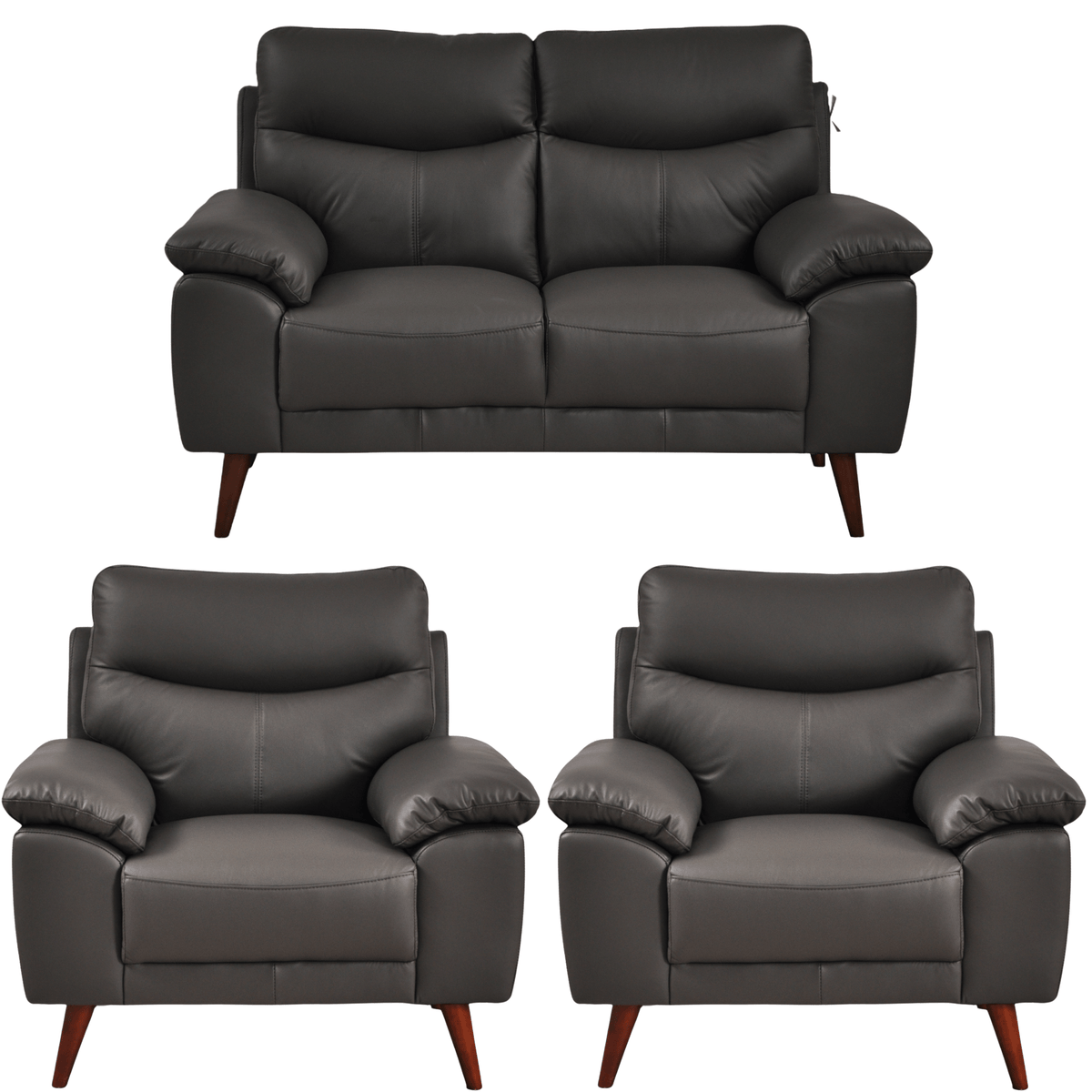Vantage Grey 2+1+1 Sofa combo front facing on white background, showing cushions, clean lines, and