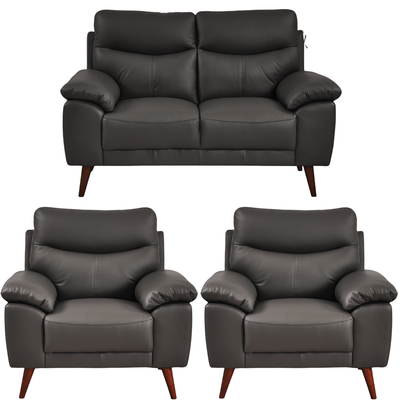 Vantage Genuine Leather Grey 2+1+1 Seater Sofa Set