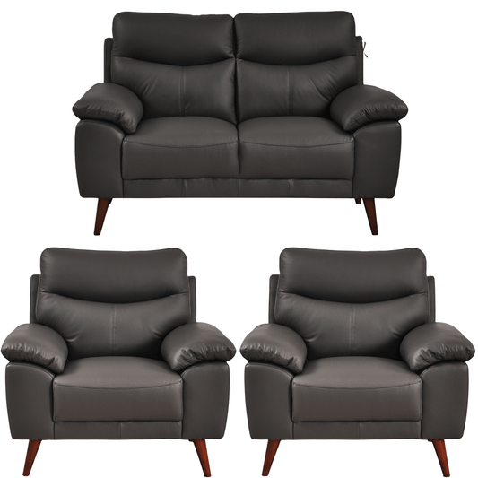 Vantage Grey 2+1+1 Sofa combo front facing on white background, showing cushions, clean lines, and
