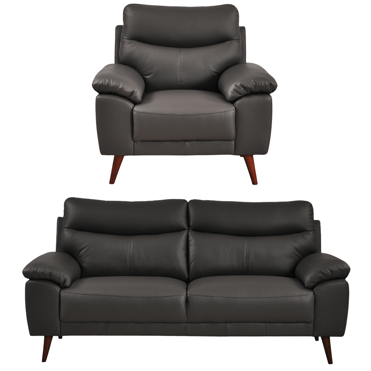 Vantage Grey 3+1 Sofa combo front facing on white background, showing cushions, clean lines, and