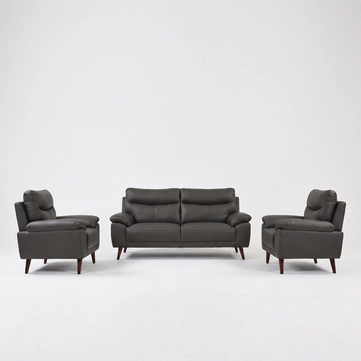 Vantage Genuine Leather Grey 3+1+1 Seater Sofa Set - Furniture Instore