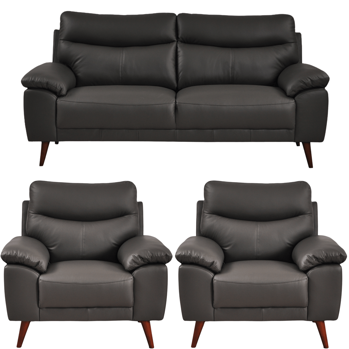 Vantage Grey 3+1+1 Sofa combo front facing on white background, showing cushions, clean lines, and