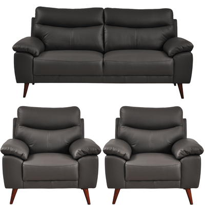 Vantage Genuine Leather Grey 3+1+1 Seater Sofa Set