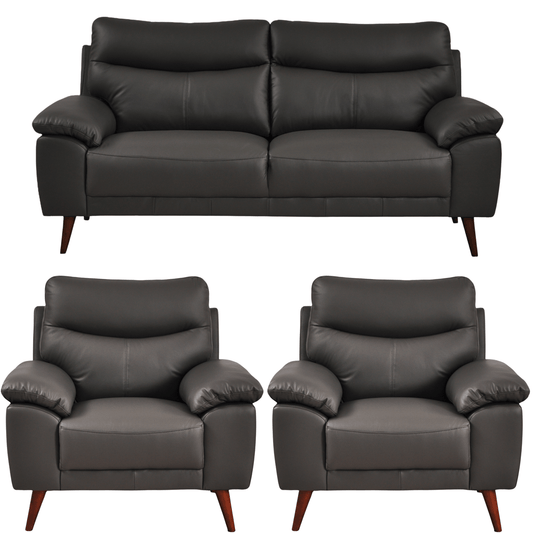 Vantage Grey 3+1+1 Sofa combo front facing on white background, showing cushions, clean lines, and
