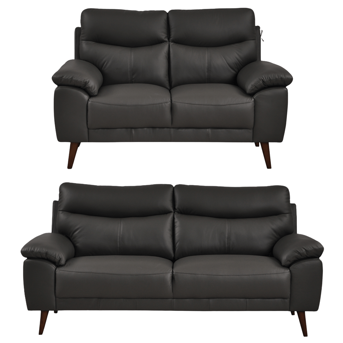Vantage Grey 3+2 Sofa combo front facing on white background, showing cushions, clean lines, and