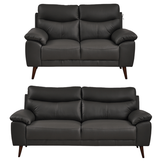 Vantage Grey 3+2 Sofa combo front facing on white background, showing cushions, clean lines, and