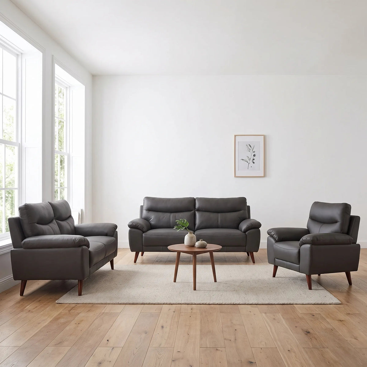 Vantage Genuine Leather Grey 3+2+1 Seater Sofa Set - Furniture Instore