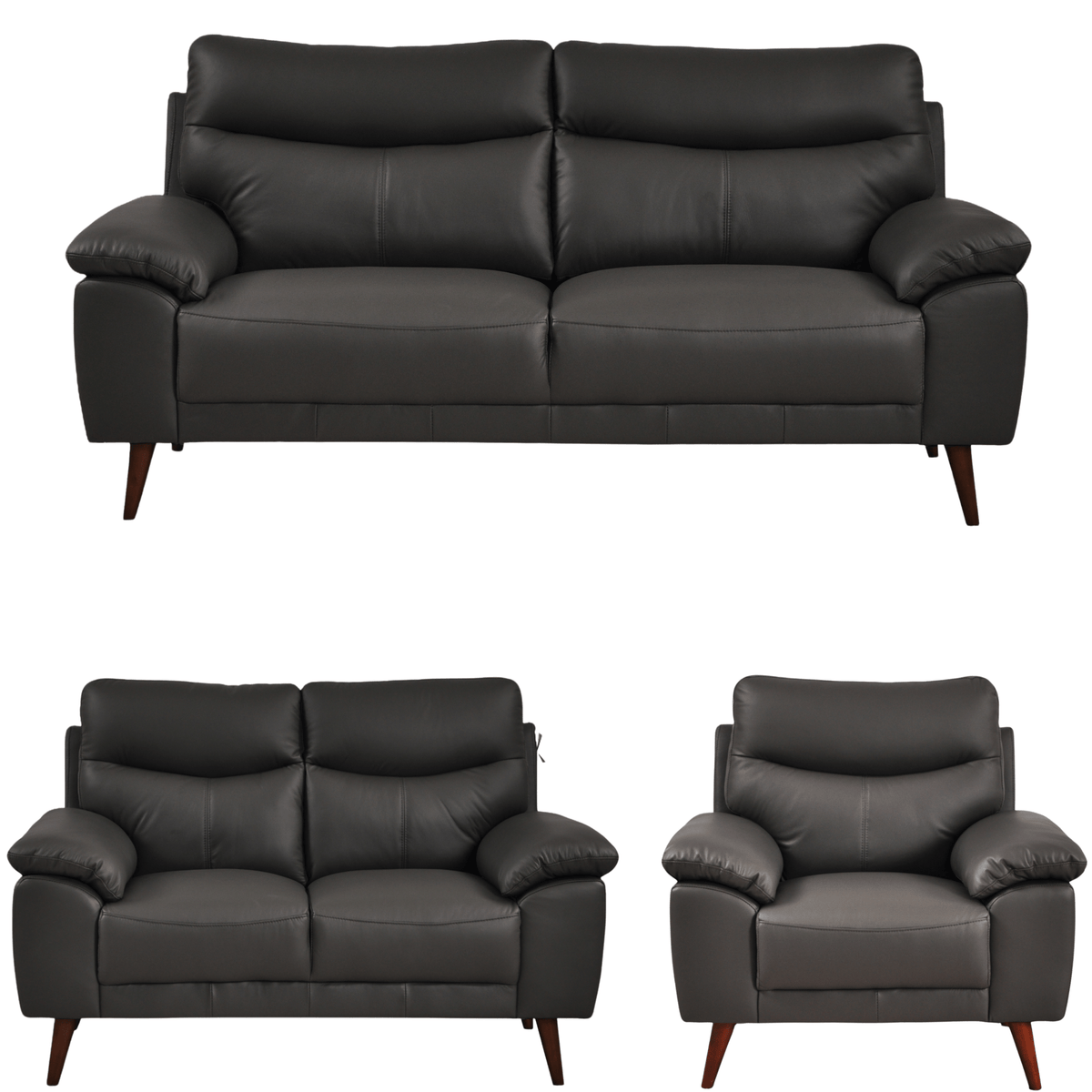 Vantage Grey 3+2+1 Sofa combo front facing on white background, showing cushions, clean lines, and