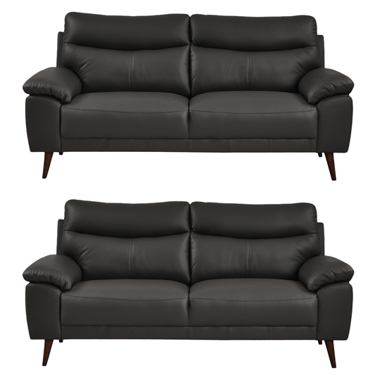 Vantage Grey 3+3 Sofa combo front facing on white background, showing cushions, clean lines, and