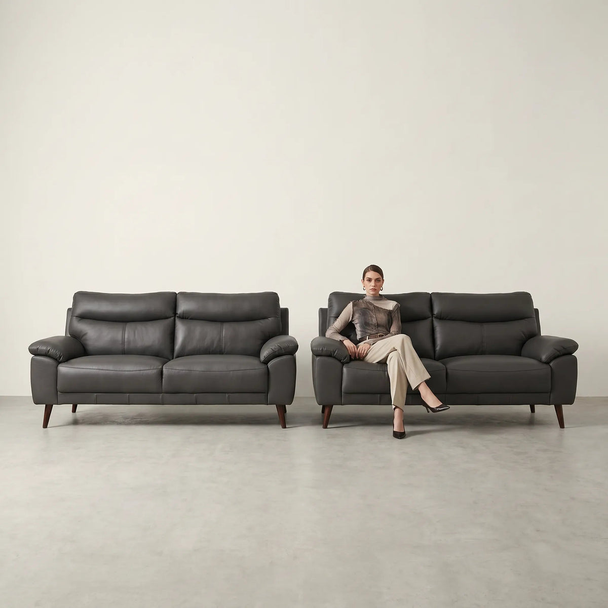 Vantage Genuine Leather Grey 3+3 Seater Sofa Set - Furniture Instore