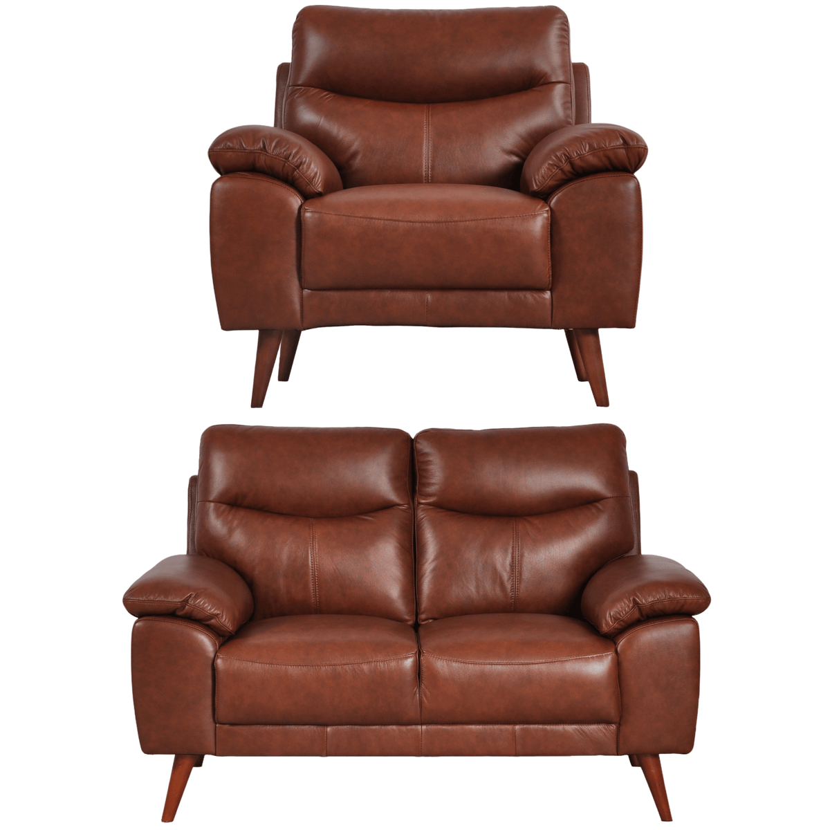 Vantage Tan 2+1 Sofa combo front facing on white background, showing cushions, clean lines, and