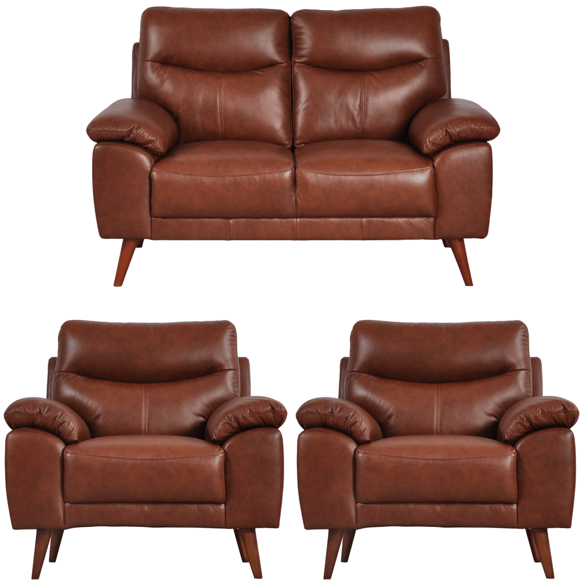 Front-facing Vantage tan 2+1+1 sofa set on a white background with modern design and cushioned seats