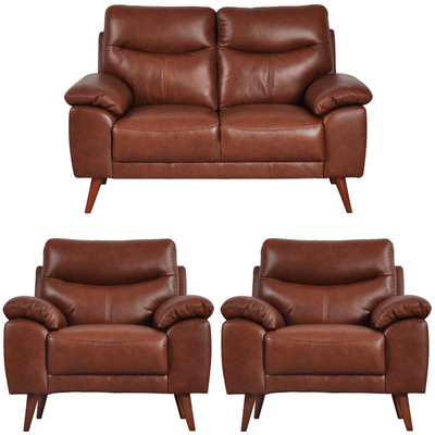 Vantage Genuine Leather Tan 2+1+1 Seater Sofa Set