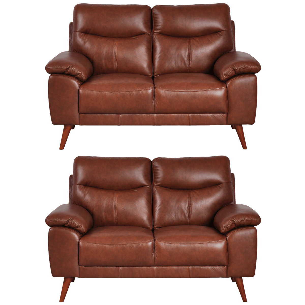 Vantage Tan 2+2 Sofa combo front facing on white background, showing cushions, clean lines, and