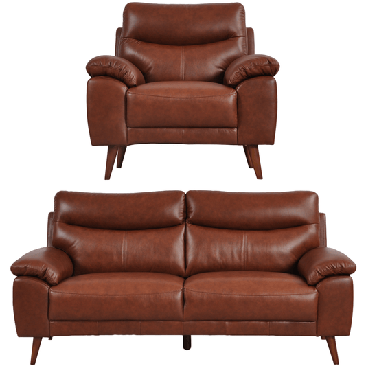 Vantage Tan 3+1 Sofa combo front facing on white background, showing cushions, clean lines, and