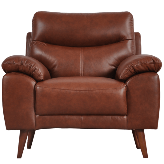 Vantage Tan Armchair, front-facing, modern sofa chair on white background, stylish and comfortable