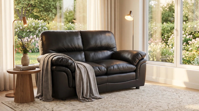 Verona Black Leather 2 Seater Sofa - Furniture Instore