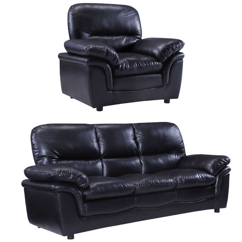 Stylish black leather sofa set
