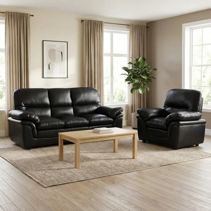 Verona Black Leather 3+1 Seater Sofa Set is a Stylish and Practical - Furniture Instore