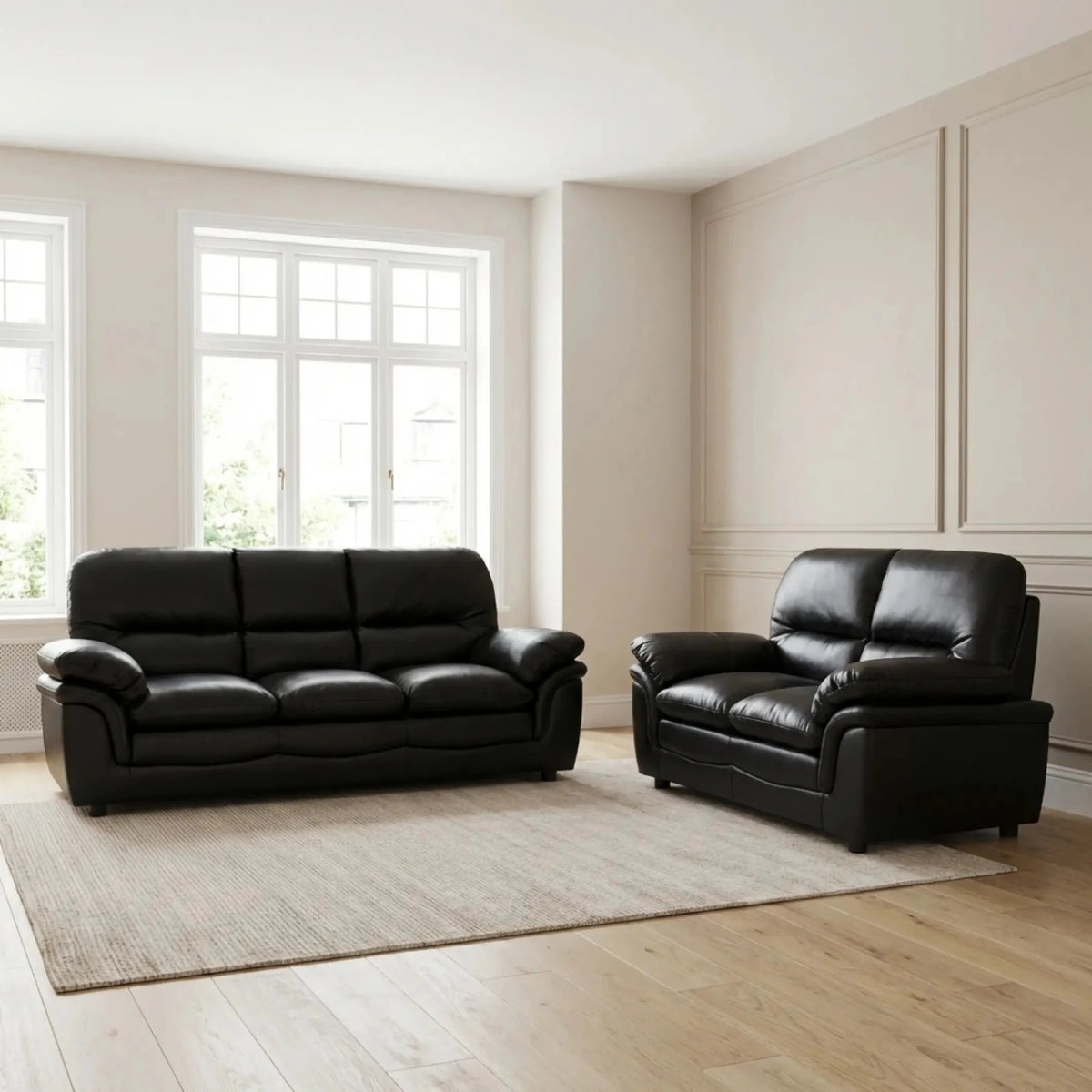 Verona Black Leather 3+2 Seater Sofa Set Collection - Furniture Instore