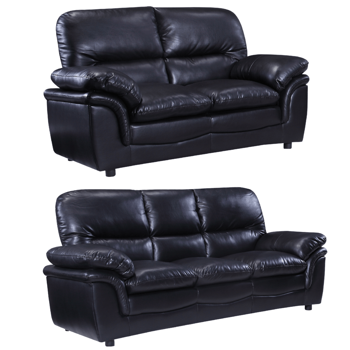 Two black leather sofas