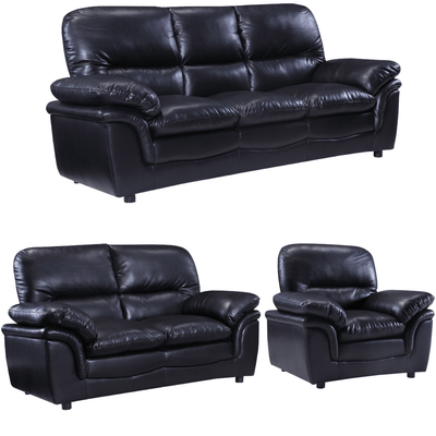 Verona Black Leather 3+2+1 Seater Sofa Set