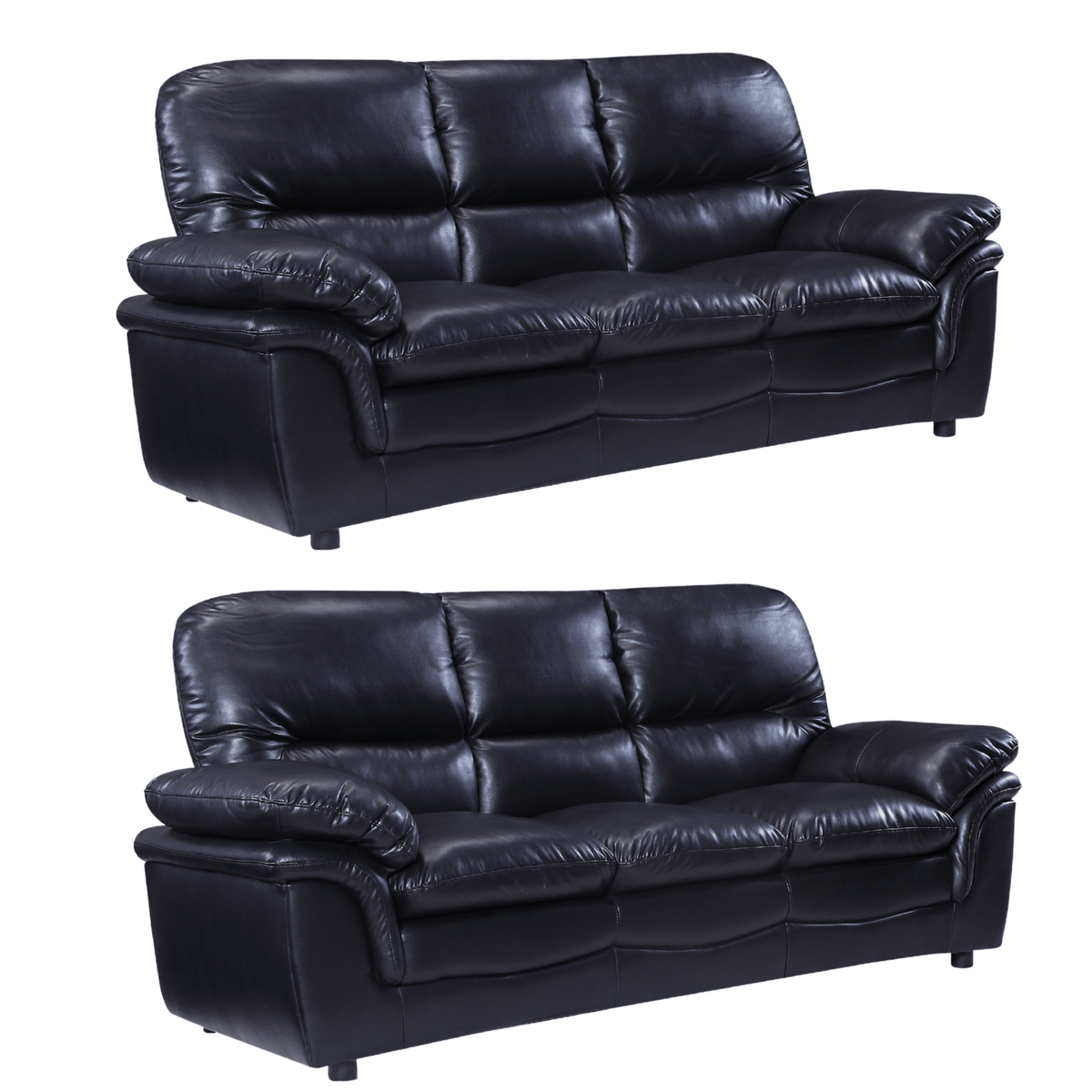 Two black leather sofas