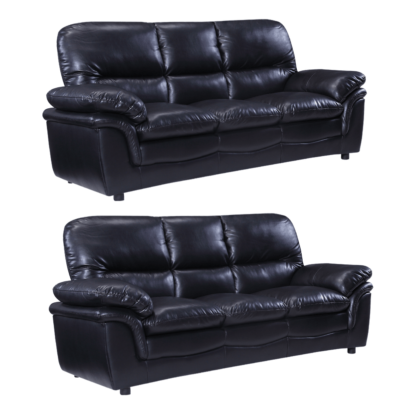 Two black leather sofas