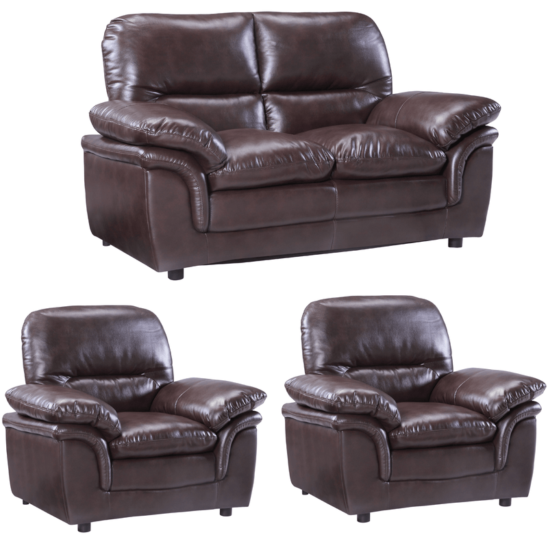 Brown leather sofa set with two matching armchairs 