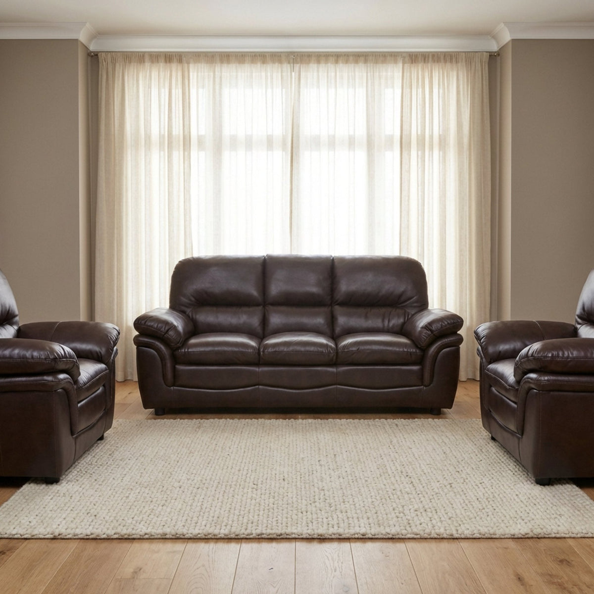 Verona Brown Leather 3+1+1 Seater Sofa Set is a Stylish and Practical - Furniture Instore